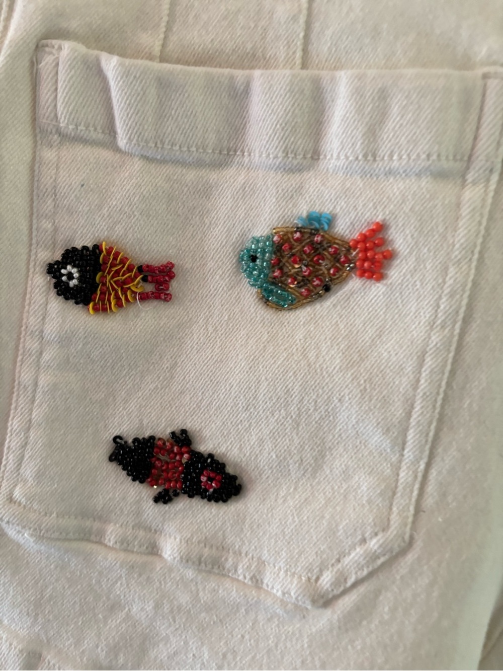 Anthropologie White Cotton Shorts with Multicolor Fish Embroidery - Picture 11 of 11